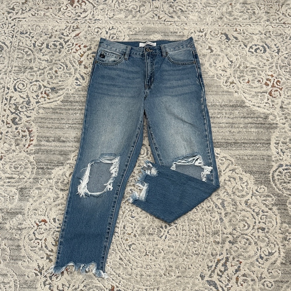 KanCan Ripped Blue Straight Leg Jeans